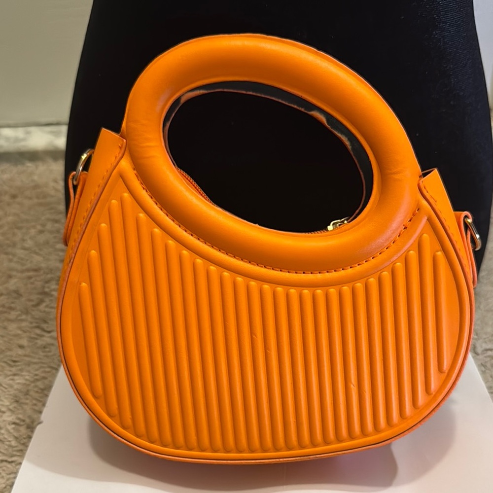 Vibrant Orange Mini Crescent Bag with Textured Handle